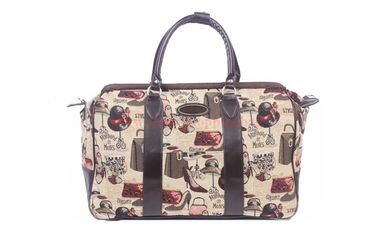 Customized cloth jute PU leather travel bags for lady with two front zippered pockets