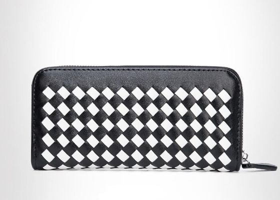 Hand woven PU leather girls wallets and purses with smooth steel teeth zipper